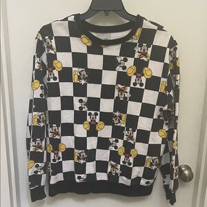 Disney Mickey Mouse Checkered Crewneck Sweater - Black, White, and Yellow